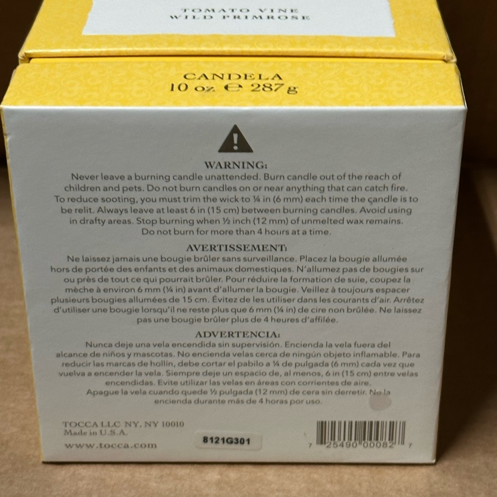 TOCCA TUSCANY  TOMATO VINE WILD PRIMROSE 10 OZ CANDLE (BRAND NEW WITH BOX) - Picture 2 of 2